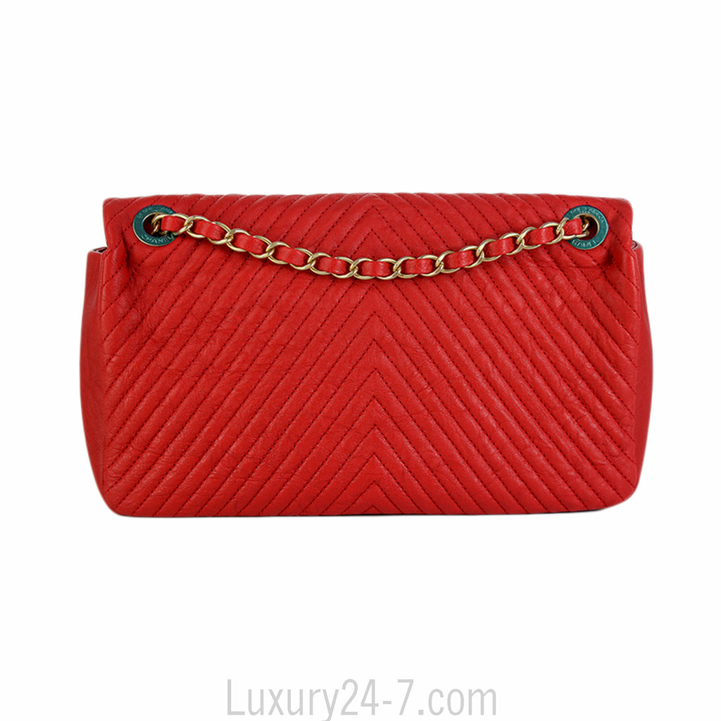 Chanel Red Chevron Medium Single Flap Bag