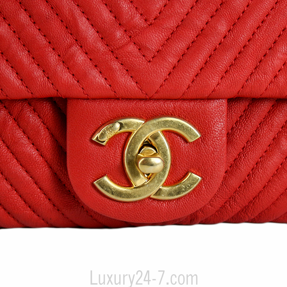 Chanel Red Chevron Medium Single Flap Bag