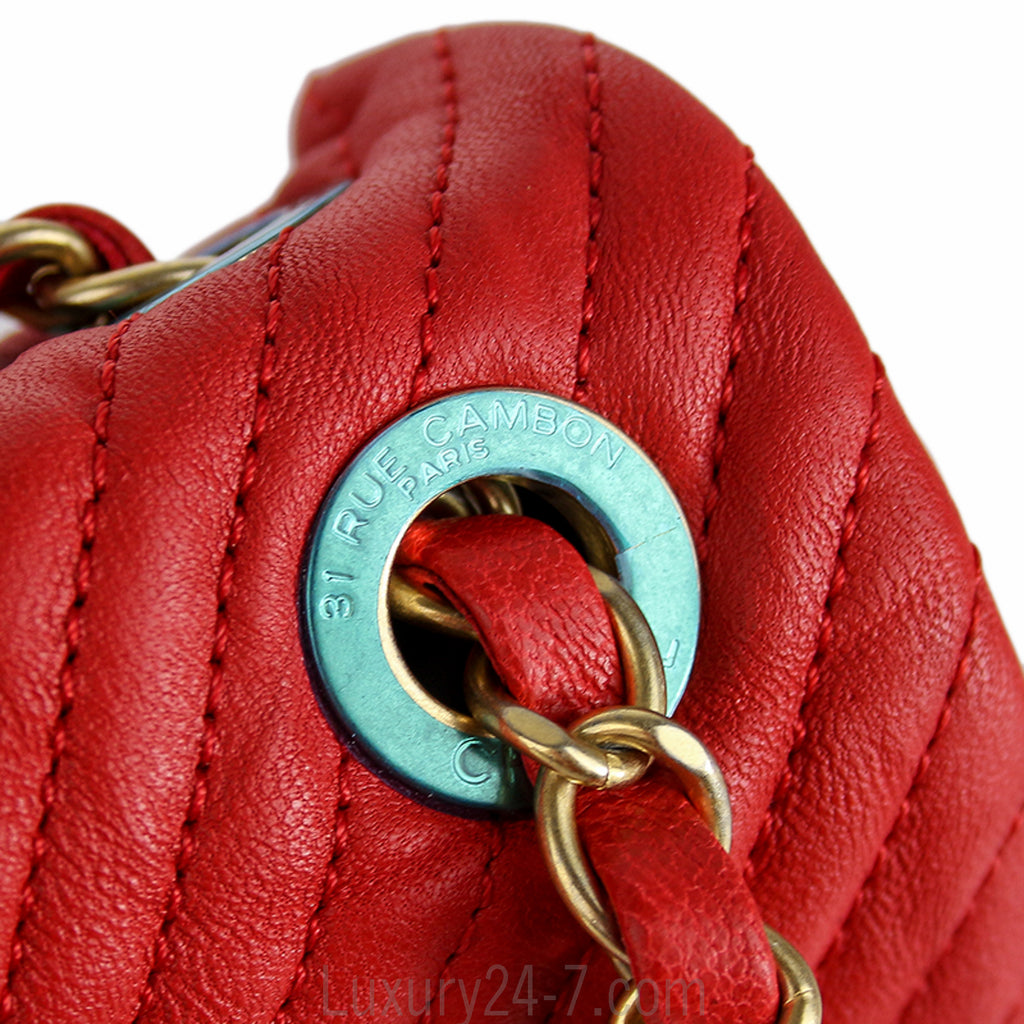 Chanel Red Chevron Medium Single Flap Bag