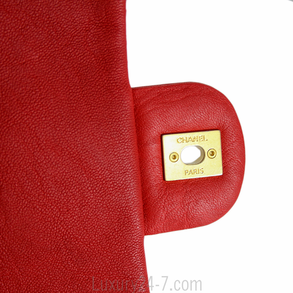 Chanel Red Chevron Medium Single Flap Bag