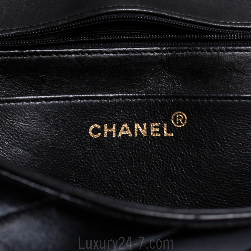 Chanel Black Lambskin Chevron Flap Bag