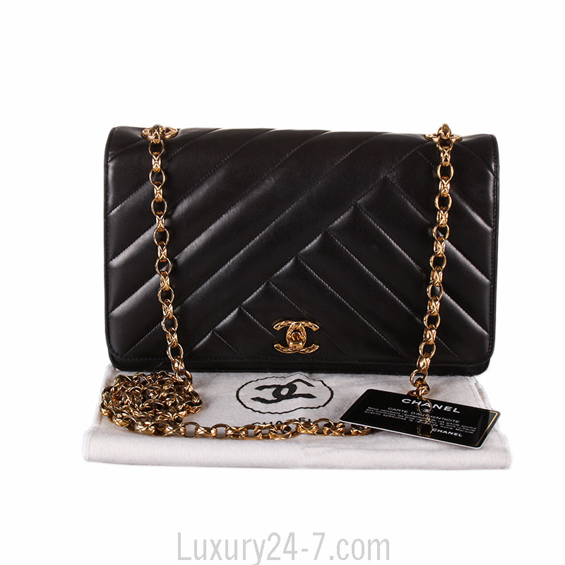 Chanel Black Lambskin Chevron Flap Bag