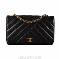 Chanel Black Lambskin Chevron Flap Bag