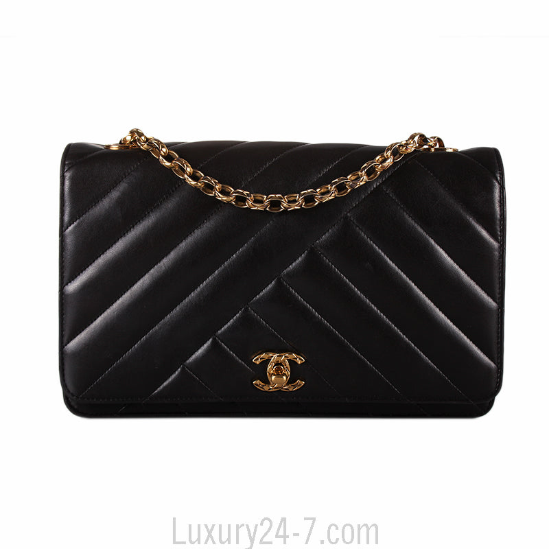 Chanel Black Lambskin Chevron Flap Bag