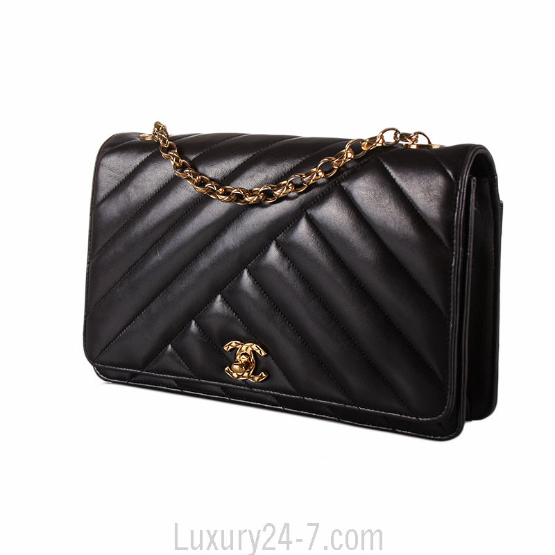 Chanel Black Lambskin Chevron Flap Bag