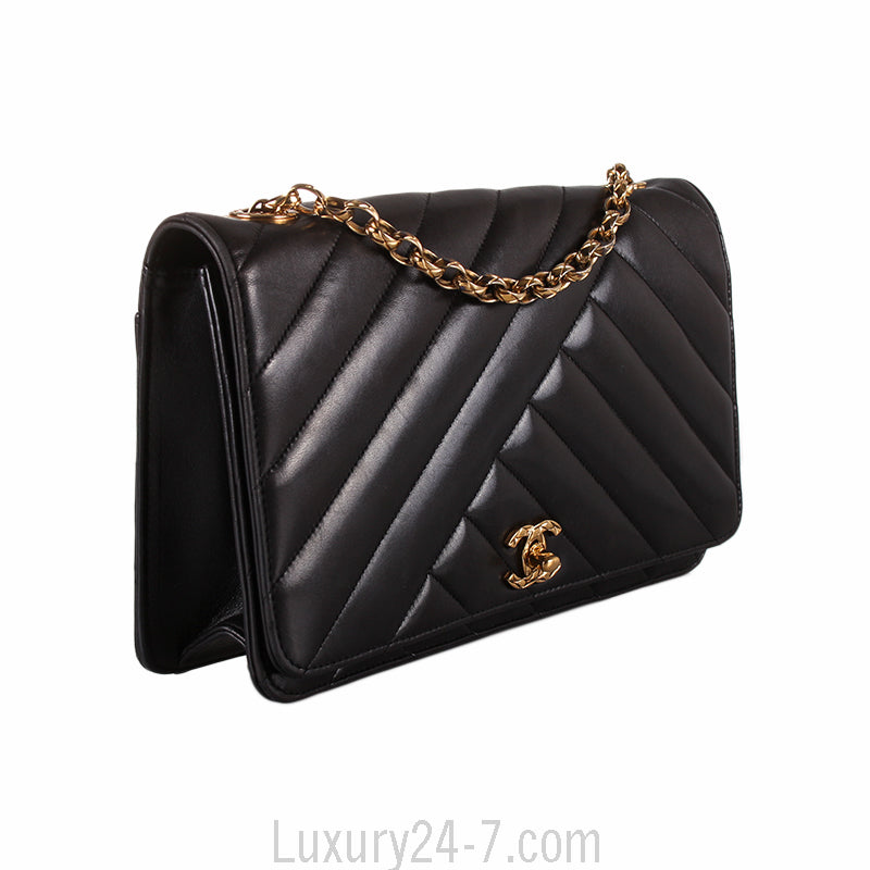 Chanel Black Lambskin Chevron Flap Bag