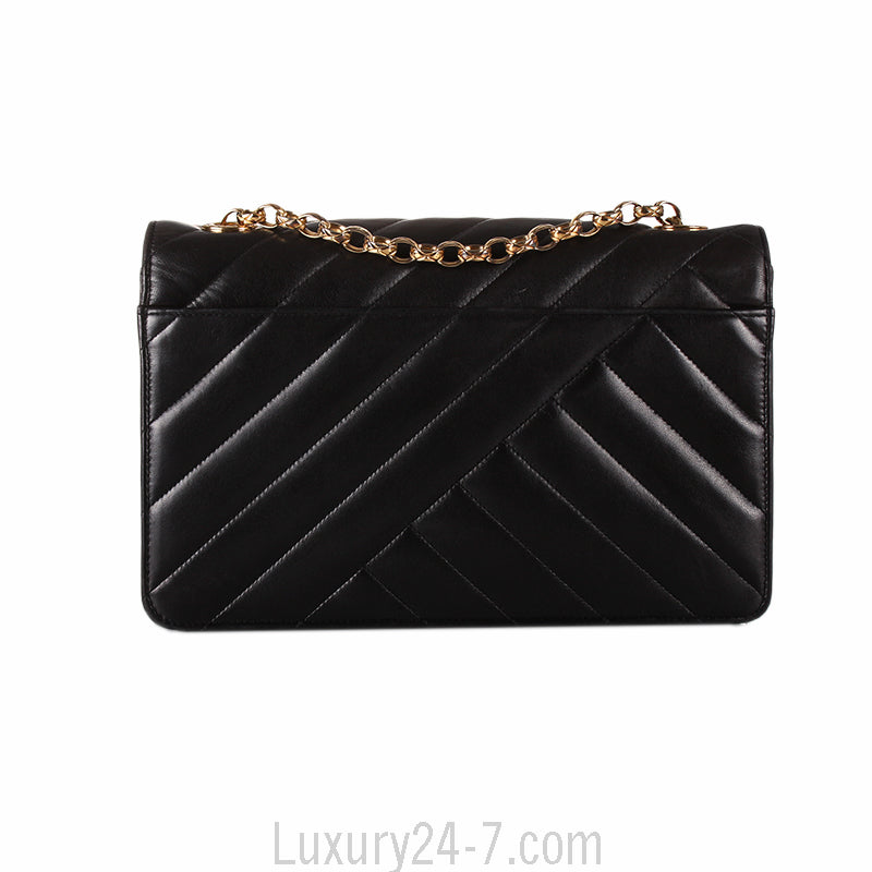 Chanel Black Lambskin Chevron Flap Bag