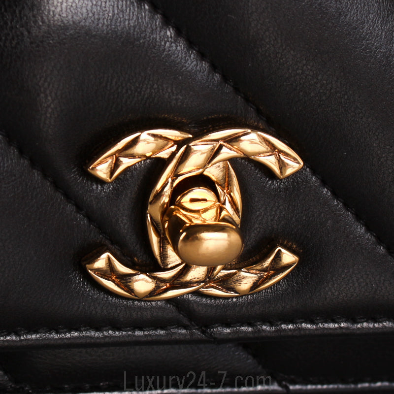 Chanel Black Lambskin Chevron Flap Bag
