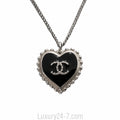Chanel Silver Toned CC Heart Pendant Necklace