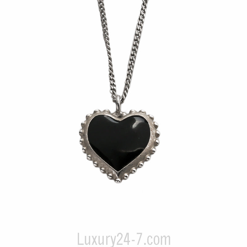 Chanel Silver Toned CC Heart Pendant Necklace