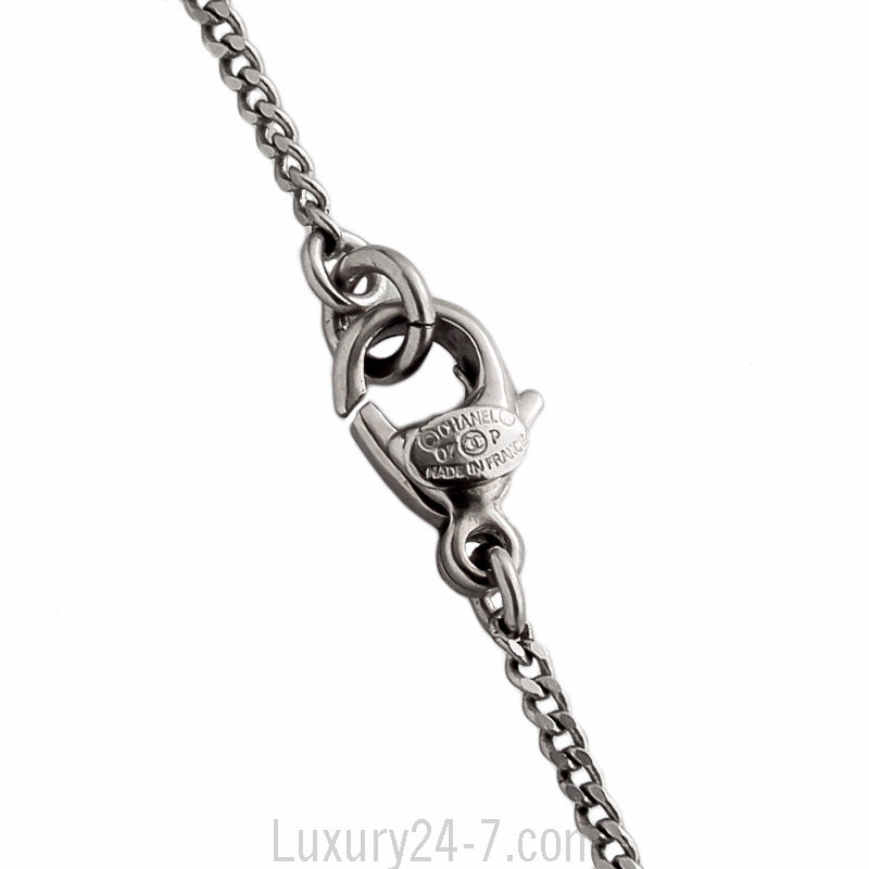 Chanel Silver Toned CC Heart Pendant Necklace