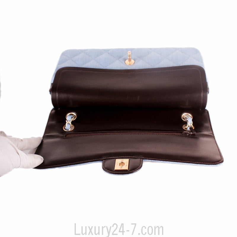 Chanel Medium Blue Straw Double Flap Bag