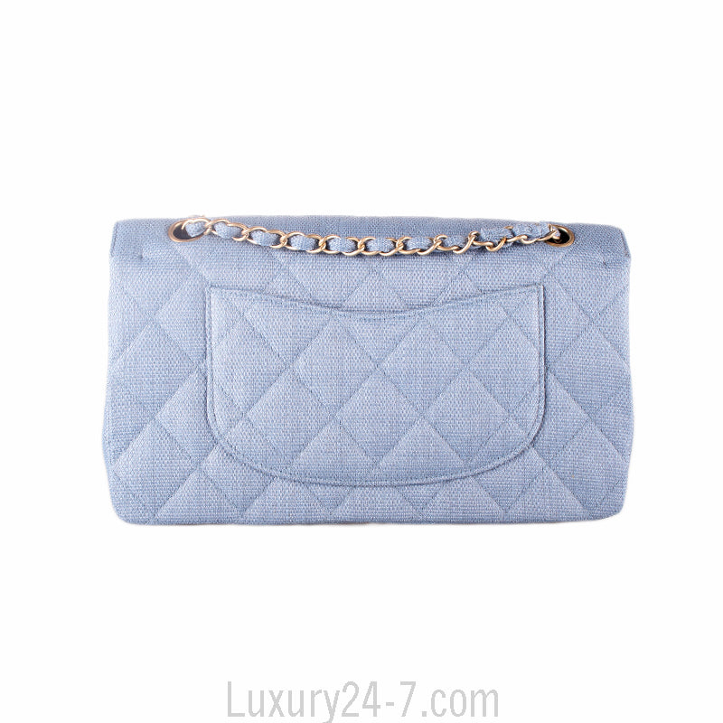Chanel Medium Blue Straw Double Flap Bag