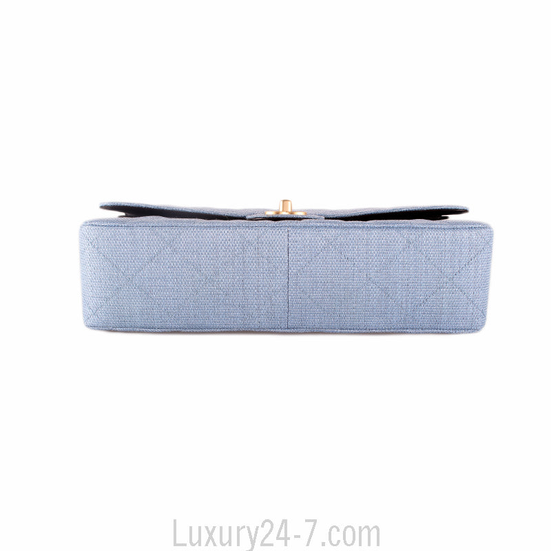 Chanel Medium Blue Straw Double Flap Bag