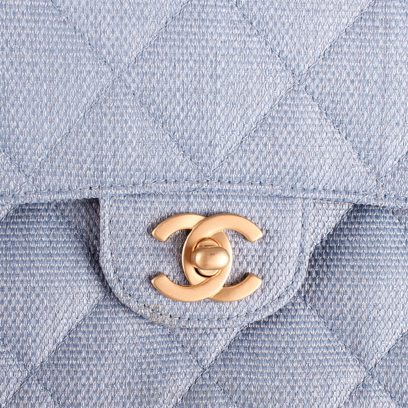 Chanel Medium Blue Straw Double Flap Bag