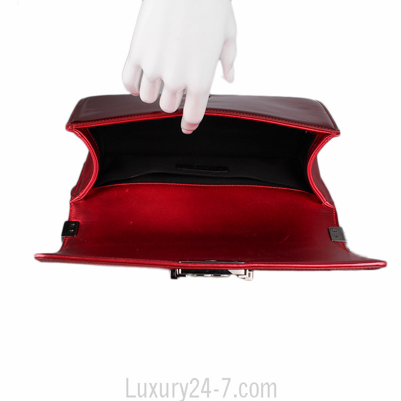 Chanel Red Metallic Patent Leather Medium Boy Bag