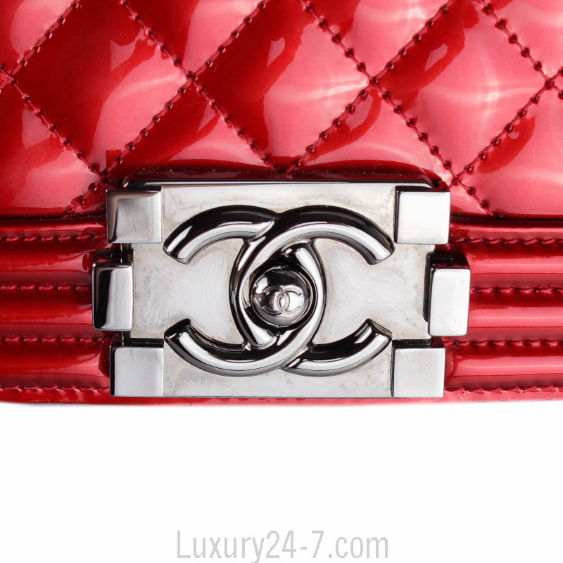 Chanel Red Metallic Patent Leather Medium Boy Bag