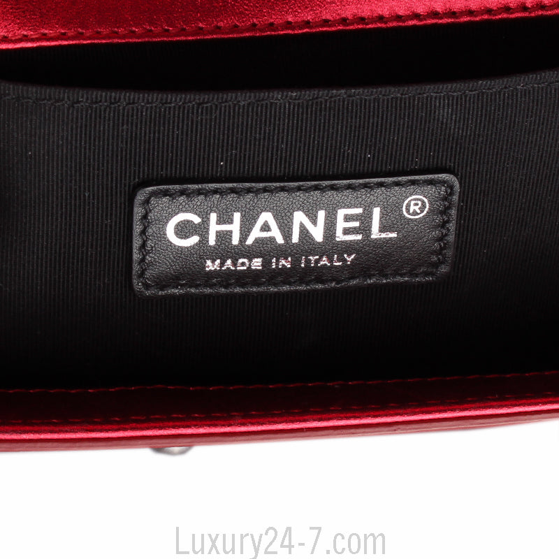 Chanel Red Metallic Patent Leather Medium Boy Bag