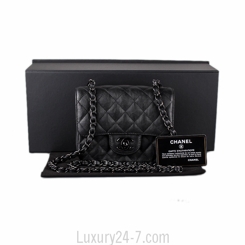 Chanel Crumpled Calfskin Quilted Mini Square So Black Bag