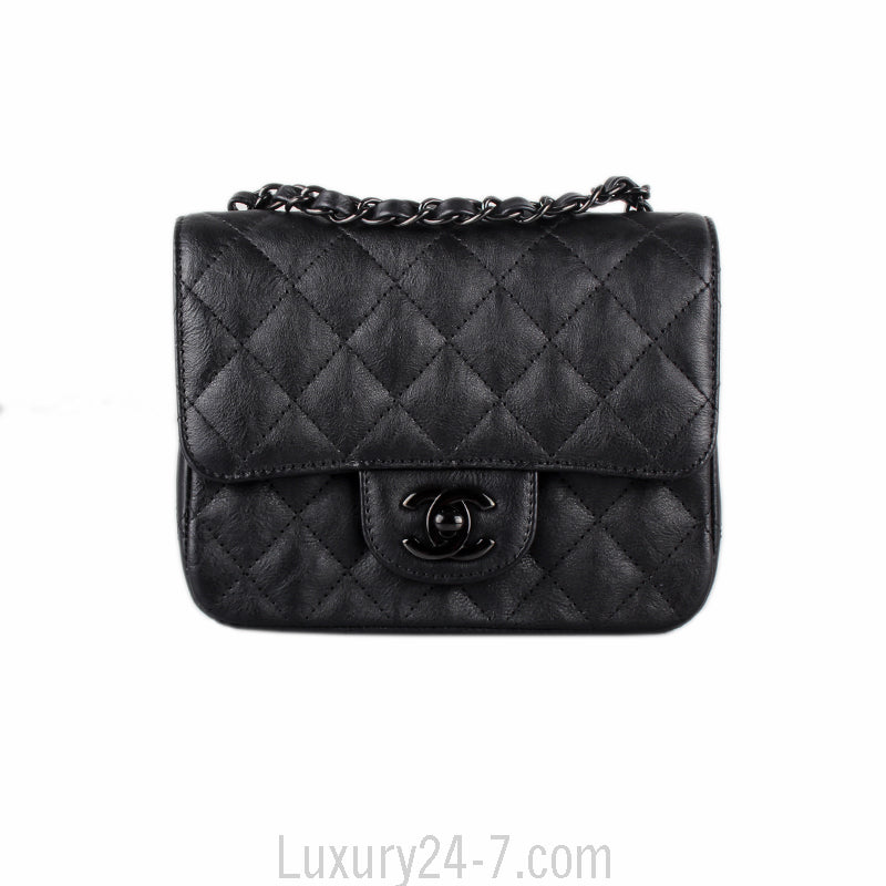 Chanel Crumpled Calfskin Quilted Mini Square So Black Bag