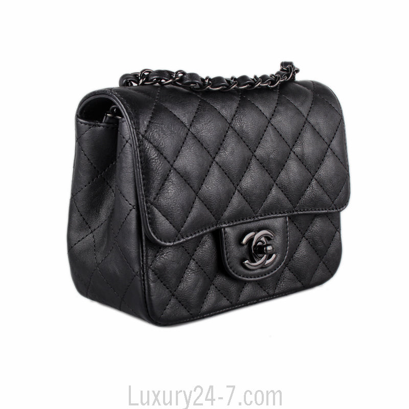 Chanel Crumpled Calfskin Quilted Mini Square So Black Bag