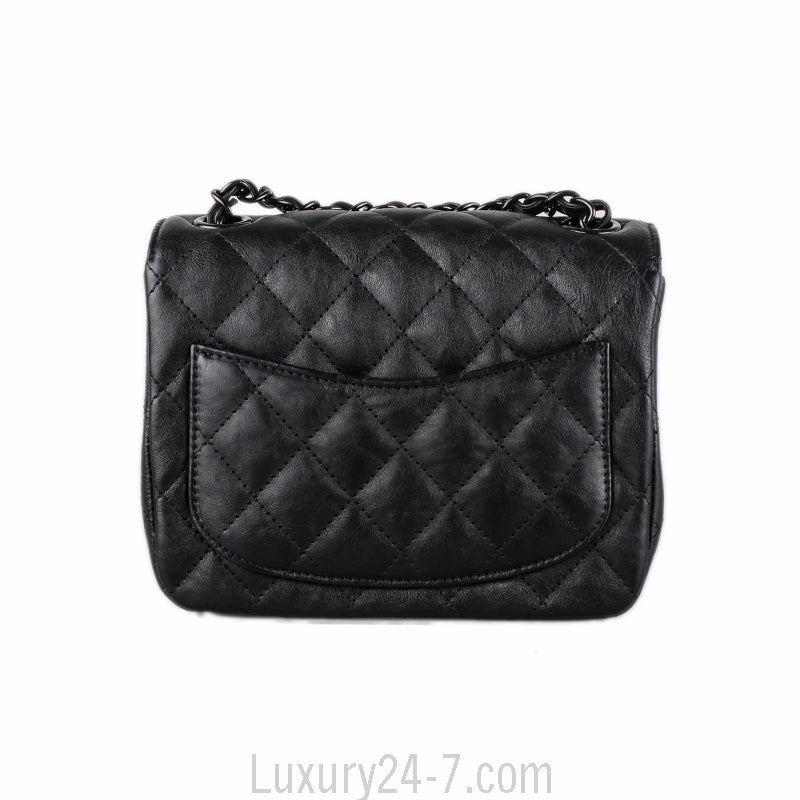 Chanel Crumpled Calfskin Quilted Mini Square So Black Bag