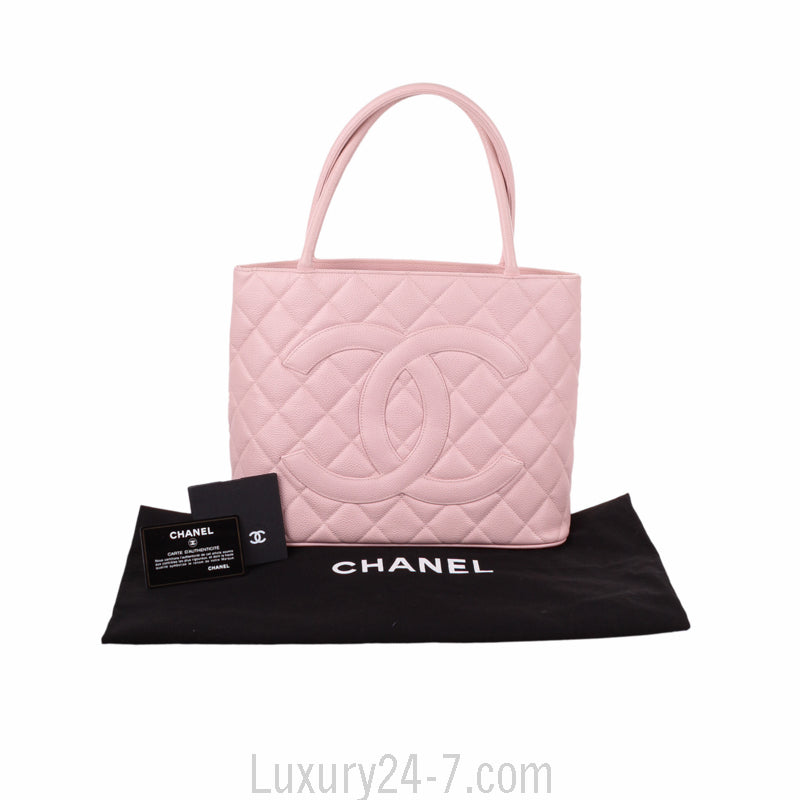 Chanel Pink Quilted Caviar Leather Medallion Tote