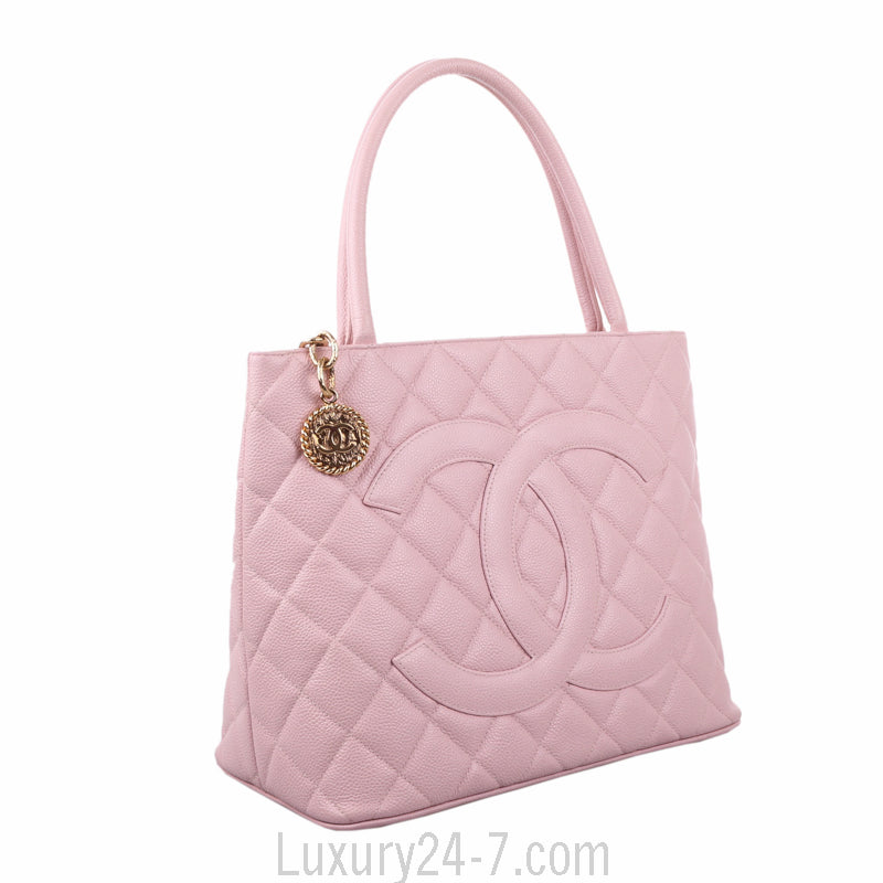 Chanel Pink Quilted Caviar Leather Medallion Tote