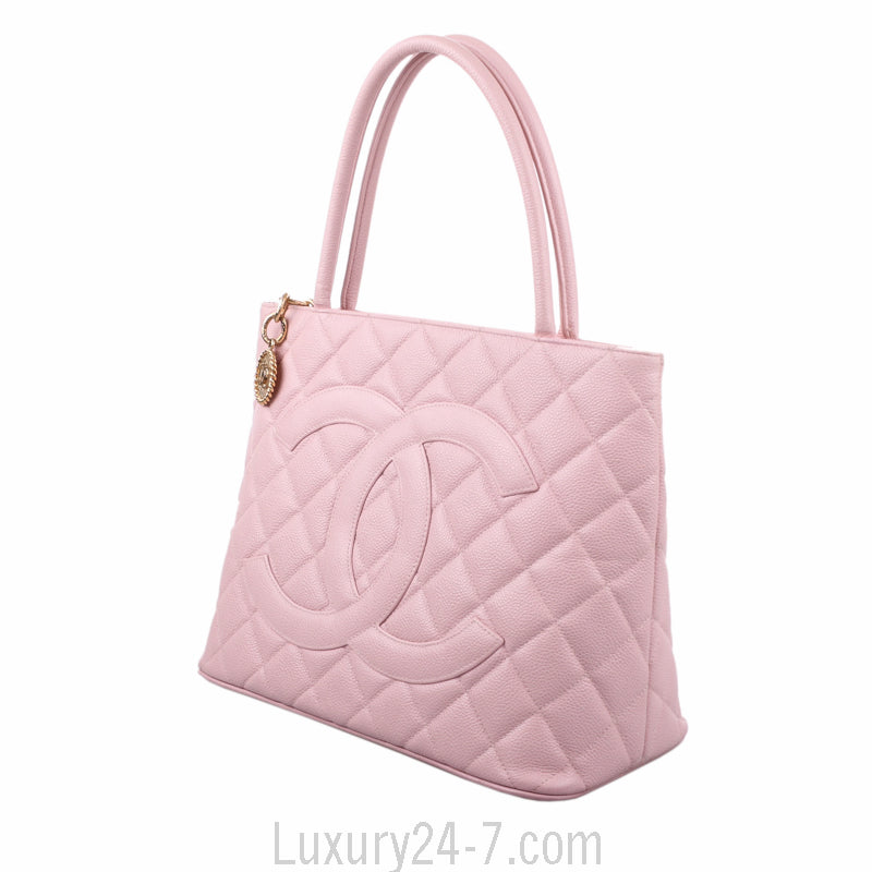 Chanel Pink Quilted Caviar Leather Medallion Tote