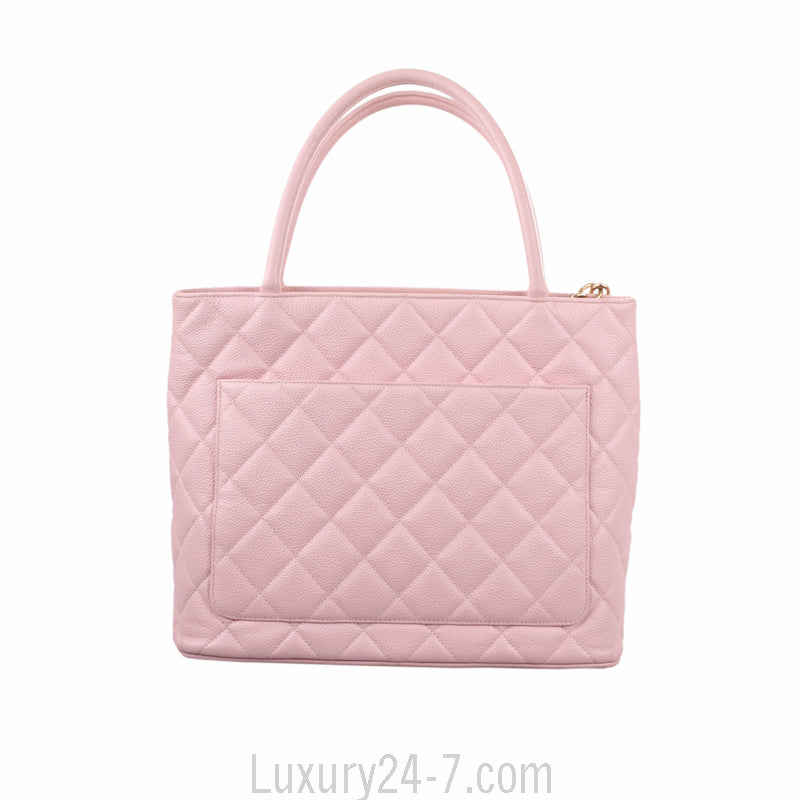 Chanel Pink Quilted Caviar Leather Medallion Tote