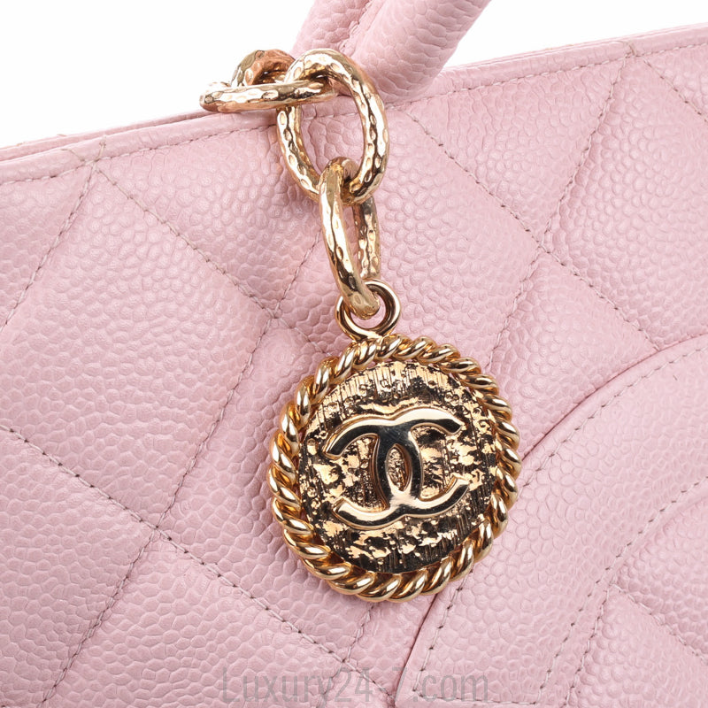 Chanel Pink Quilted Caviar Leather Medallion Tote