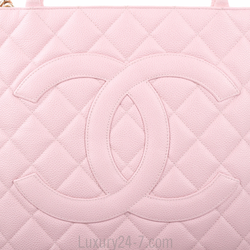 Chanel Pink Quilted Caviar Leather Medallion Tote