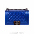 Chanel Small Metallic Blue Patent Leather Boy Bag