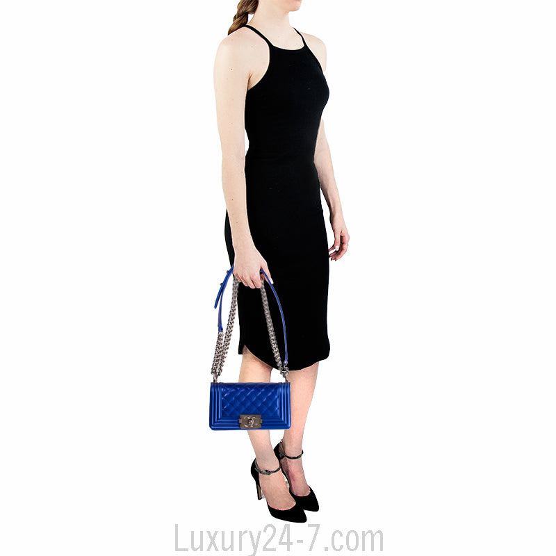 Chanel Small Metallic Blue Patent Leather Boy Bag
