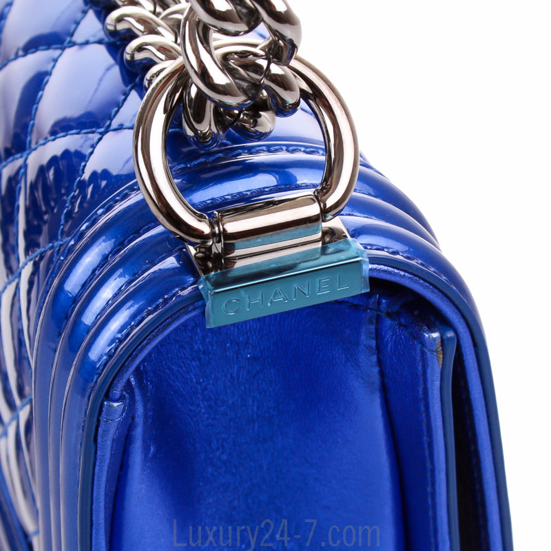 Chanel Small Metallic Blue Patent Leather Boy Bag