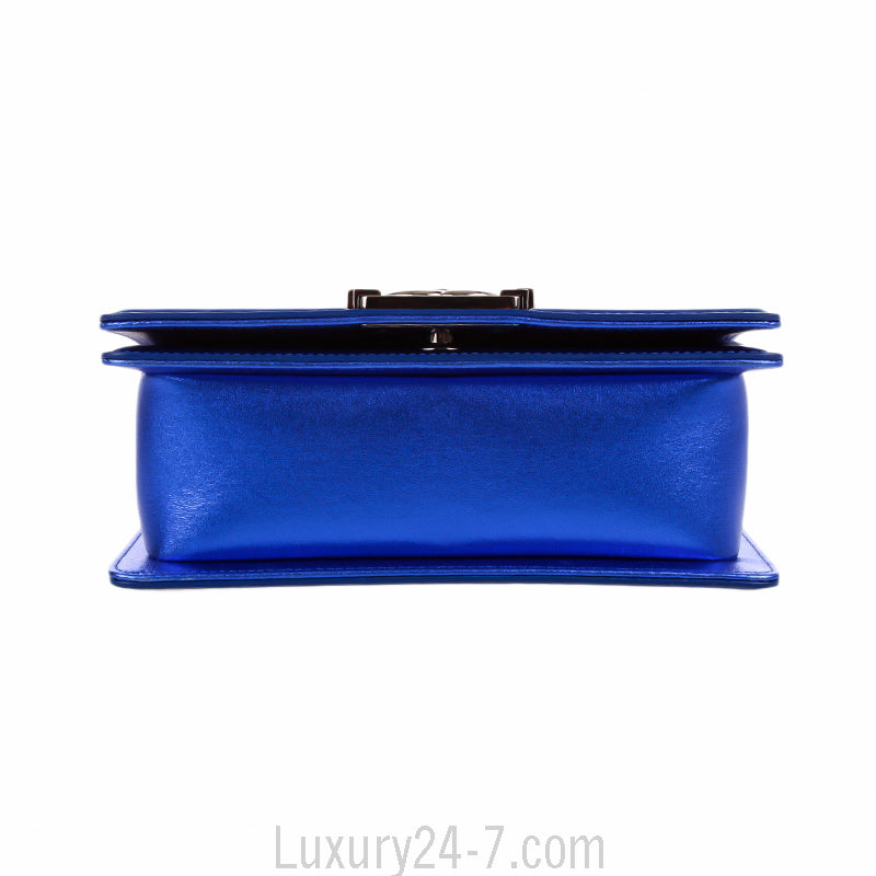 Chanel Small Metallic Blue Patent Leather Boy Bag