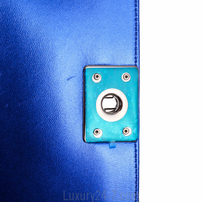 Chanel Small Metallic Blue Patent Leather Boy Bag