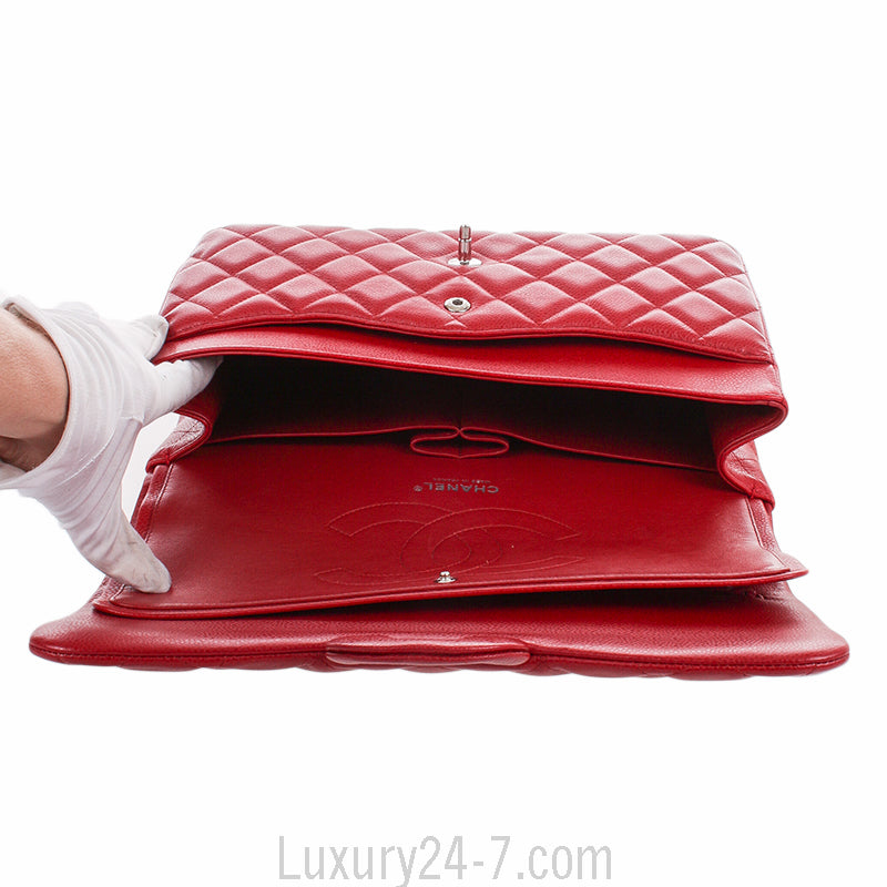 Chanel Red Caviar Classic Jumbo Double Flap Bag
