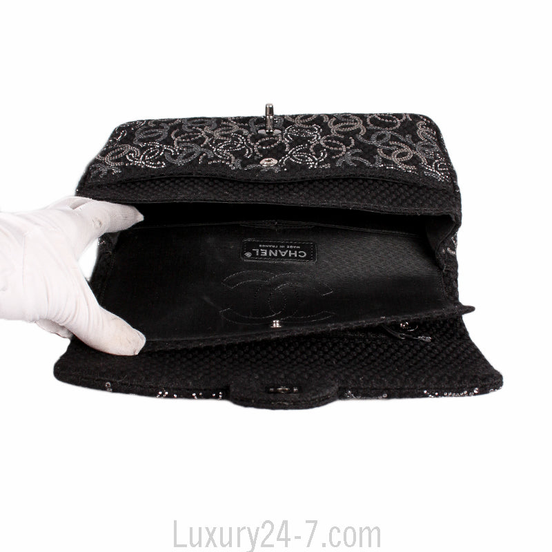 Chanel Black Wool Strass CC Flap Bag