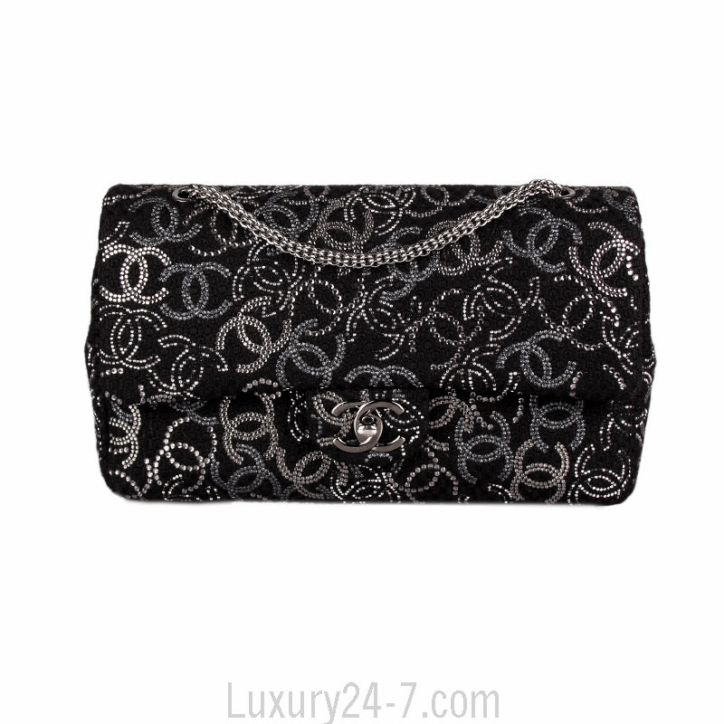 Chanel Black Wool Strass CC Flap Bag