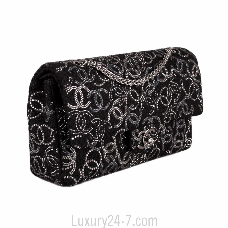 Chanel Black Wool Strass CC Flap Bag