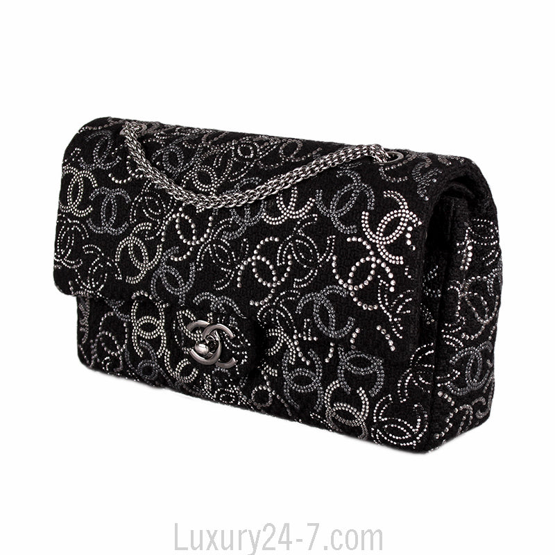 Chanel Black Wool Strass CC Flap Bag