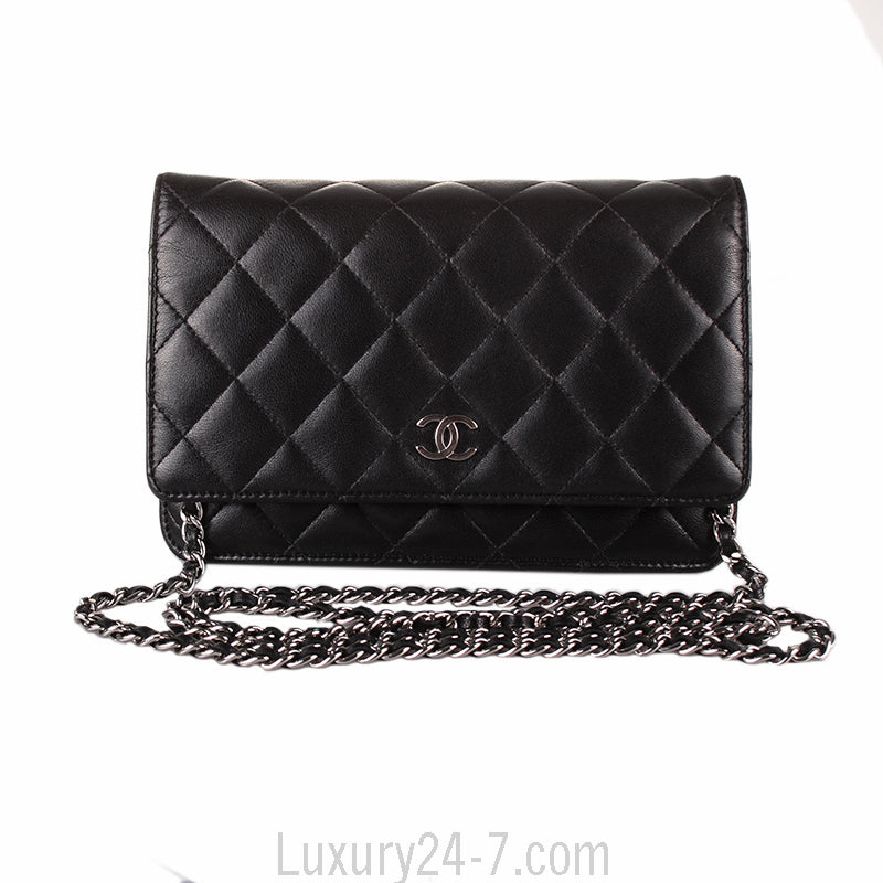 Chanel Black Classic Quilted Lambskin Wallet on Chain