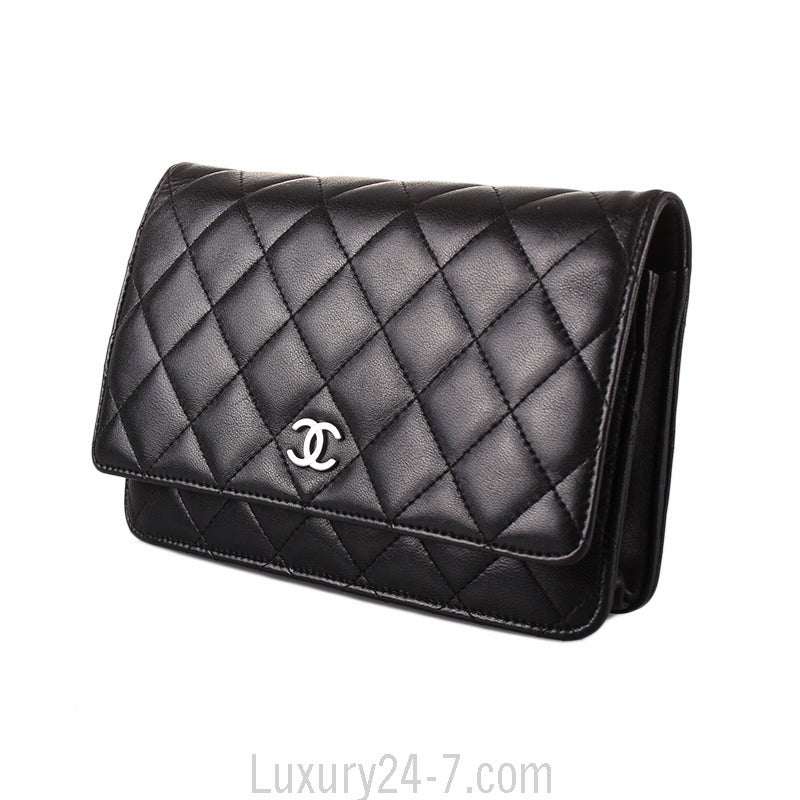 Chanel Black Classic Quilted Lambskin Wallet on Chain
