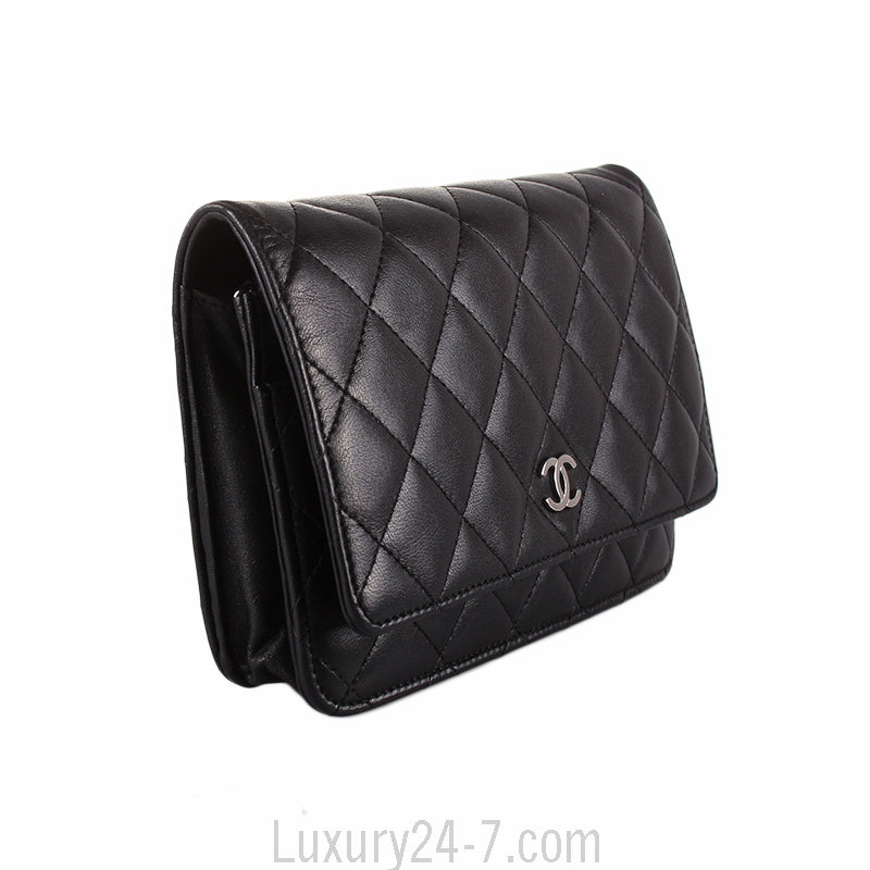 Chanel Black Classic Quilted Lambskin Wallet on Chain