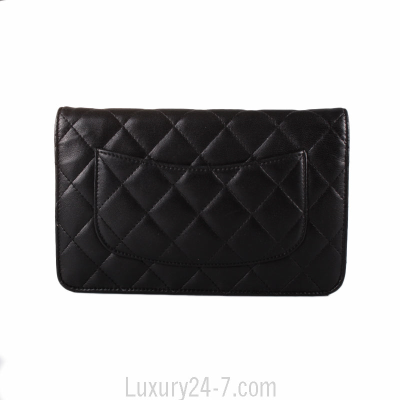 Chanel Black Classic Quilted Lambskin Wallet on Chain