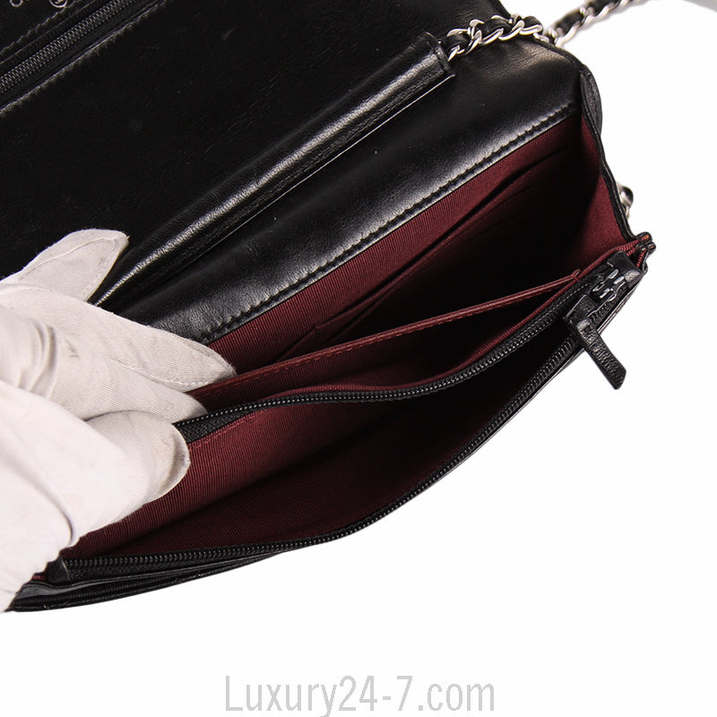 Chanel Black Classic Quilted Lambskin Wallet on Chain