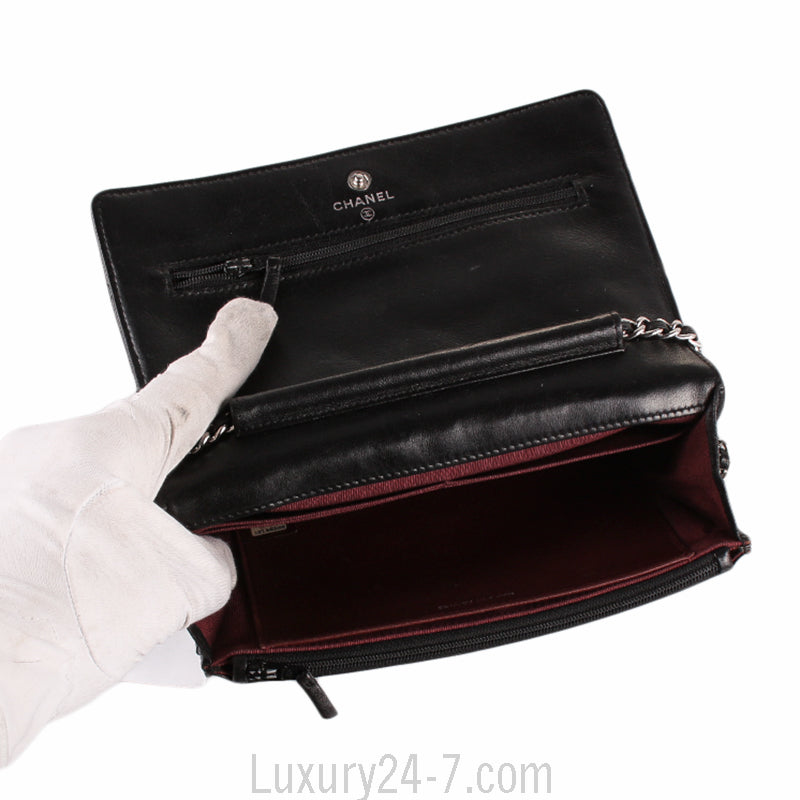 Chanel Black Classic Quilted Lambskin Wallet on Chain