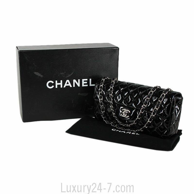 Chanel Black Patent Quilted East West Flap Bag