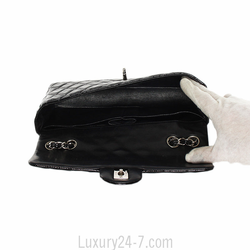 Chanel Black Patent Quilted East West Flap Bag